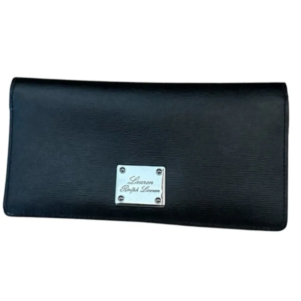 Lauren Ralph Lauren Sloan Street Slim Bifold Wallet Black Snap Close Zipper Logo